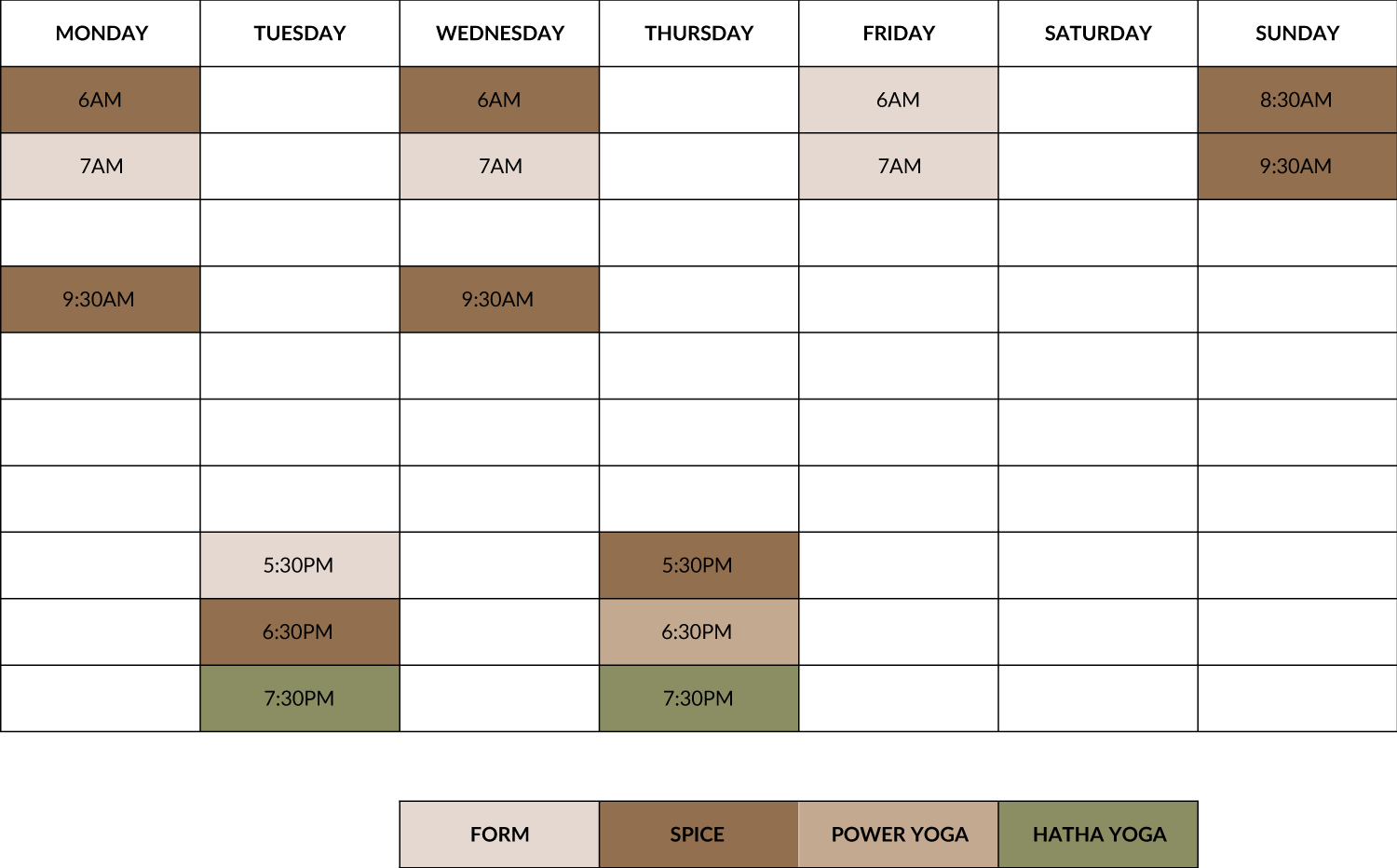 Hot Mat Timetable For Website - Avenue Athletica